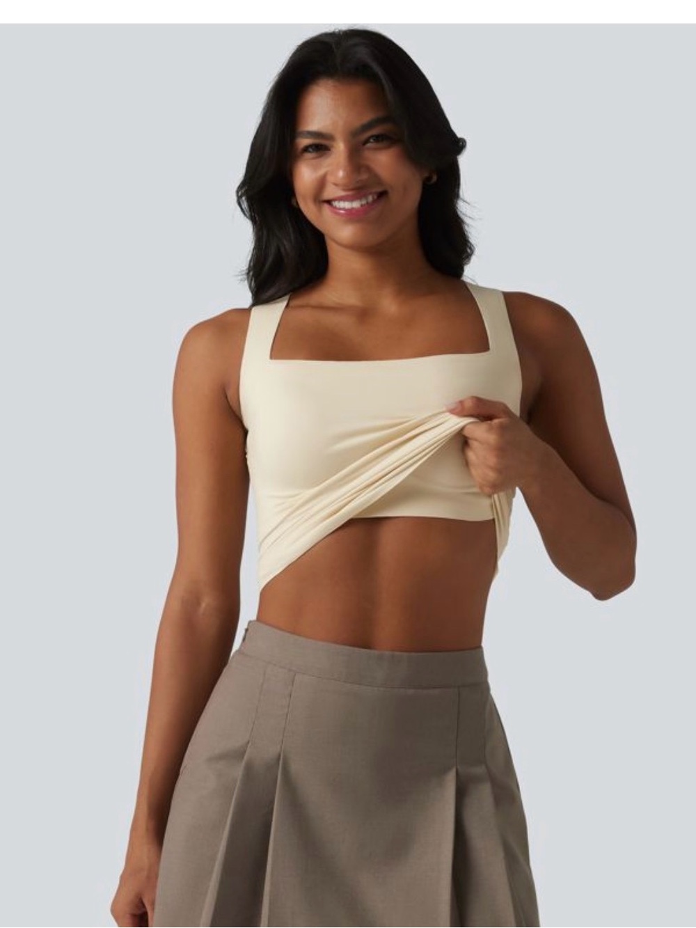 Cream Square-Neck Crop Tank Top